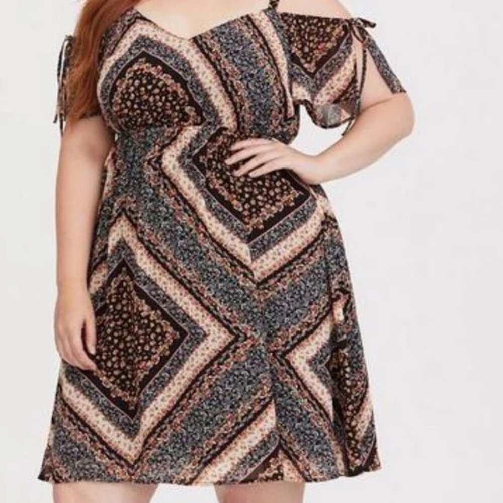 Torrid Bandana Print Cold Shoulder Chiffon Mini Dress